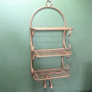 Wire Shelf 3 Tiered Vintage Gold Bow Twisted Wall Hanging